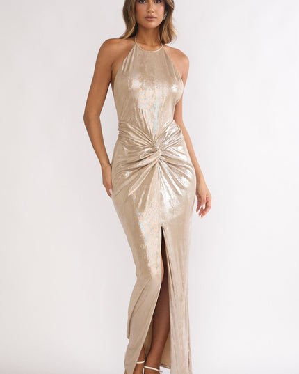 Champagne Twist Waist Maxi Dress