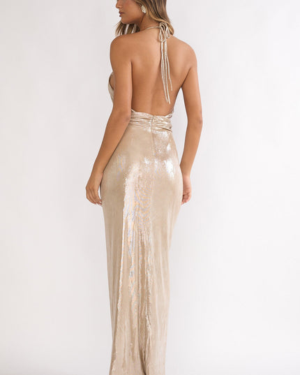 Champagne Twist Waist Maxi Dress