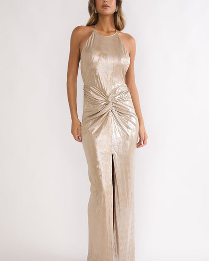 Champagne Twist Waist Maxi Dress