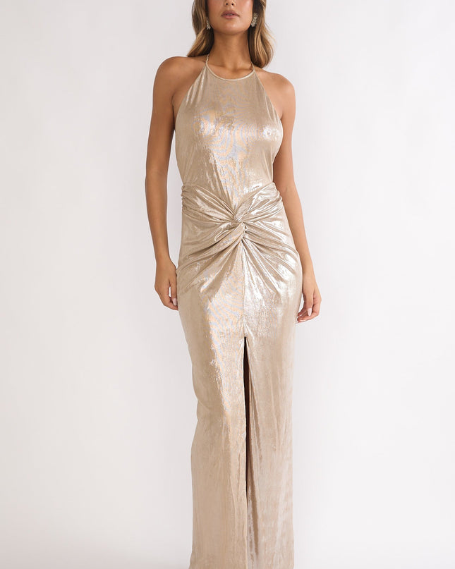 Champagne Twist Waist Maxi Dress