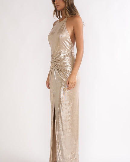 Champagne Twist Waist Maxi Dress