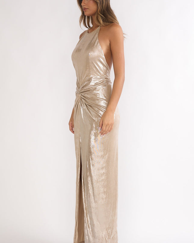 Champagne Twist Waist Maxi Dress