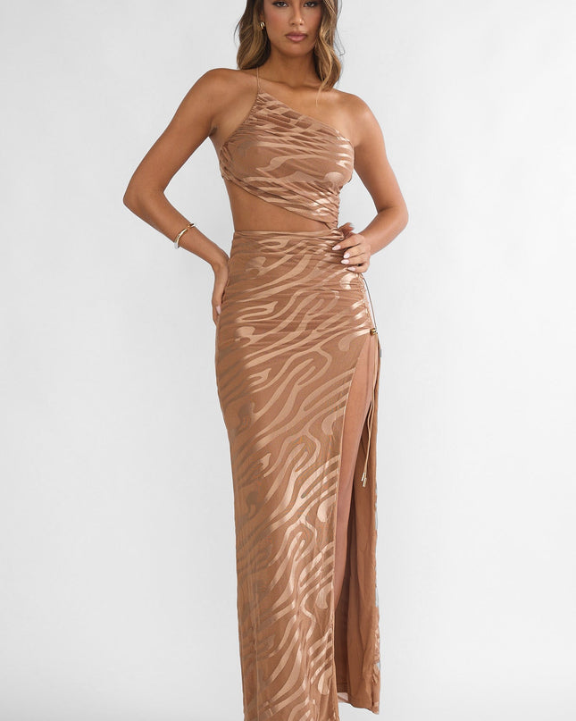Mocha One-Shoulder Cut-Out Maxi Dress
