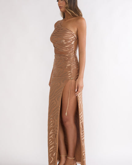 Mocha One-Shoulder Cut-Out Maxi Dress