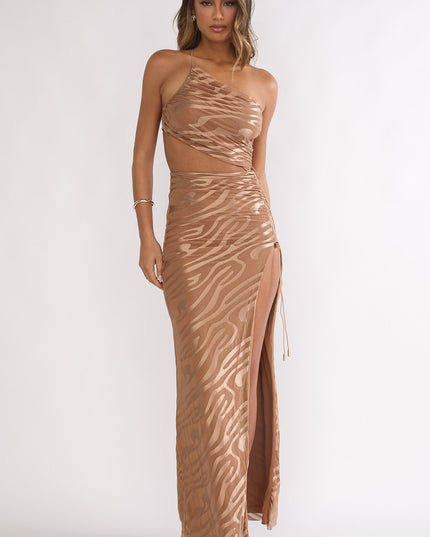 Mocha One-Shoulder Cut-Out Maxi Dress