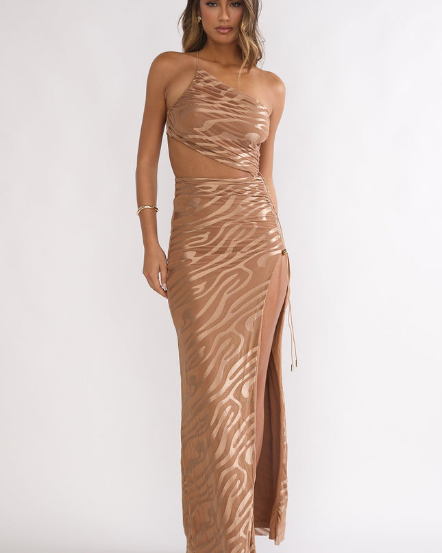 Mocha One-Shoulder Cut-Out Maxi Dress