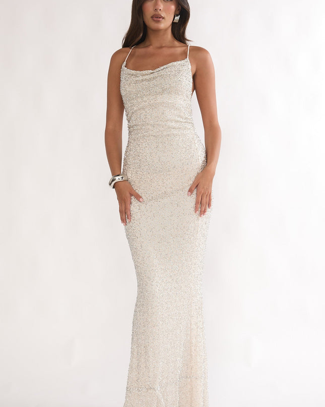 Ivory Strappy Open Back Maxi Dress Sequin