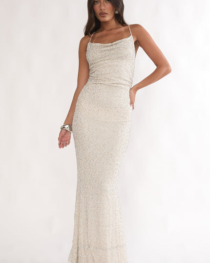Ivory Strappy Open Back Maxi Dress Sequin