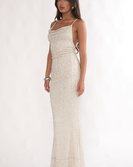 Ivory Strappy Open Back Maxi Dress Sequin