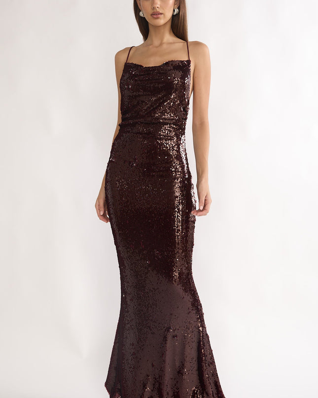 Wine Star Open Tied Back Maxi Dress Sequin