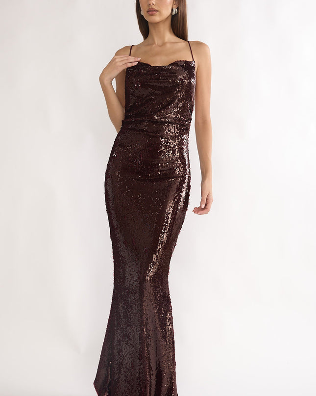 Wine Star Open Tied Back Maxi Dress Sequin