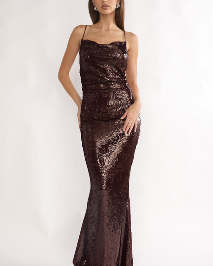 Wine Star Open Tied Back Maxi Dress Sequin