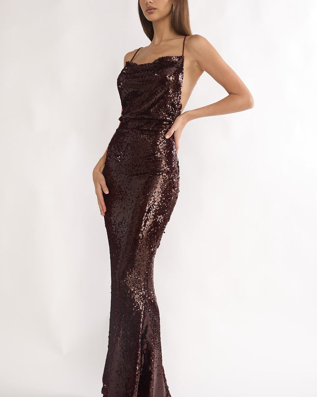 Wine Star Open Tied Back Maxi Dress Sequin