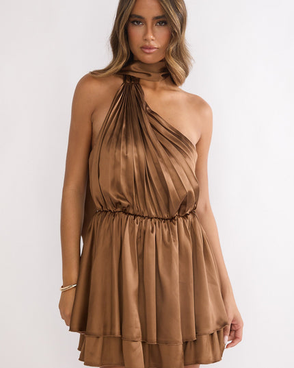 Brown One-Shoulder Mini Dress