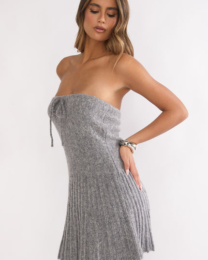 Strapless Pleat Hem Knit Mini Dress Charocal