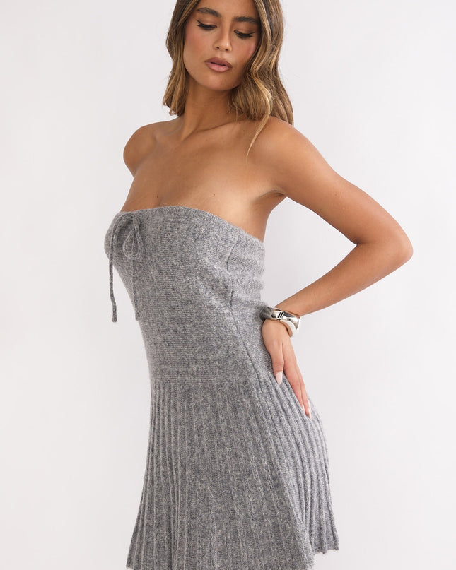 Strapless Pleat Hem Knit Mini Dress Charocal