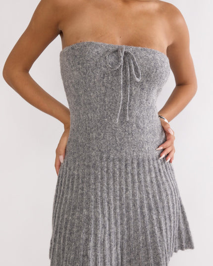 Strapless Pleat Hem Knit Mini Dress Charocal