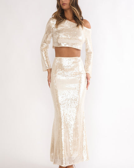 Champagne Sequin Maxi Skirt