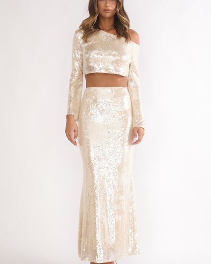 Champagne Sequin Maxi Skirt