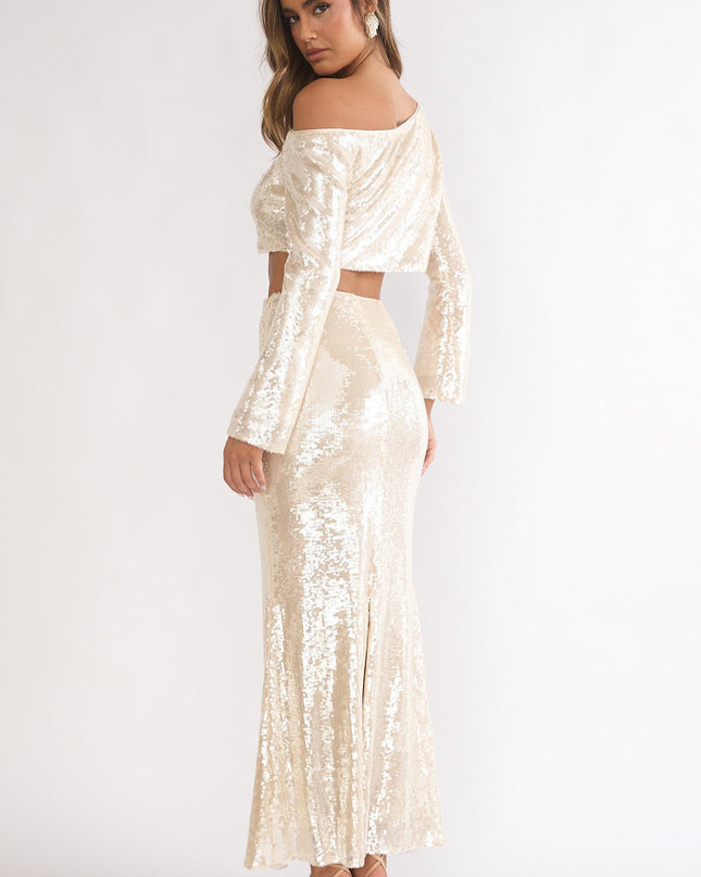 Champagne Sequin Maxi Skirt