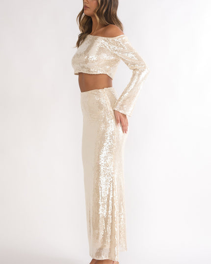 Champagne Sequin Maxi Skirt