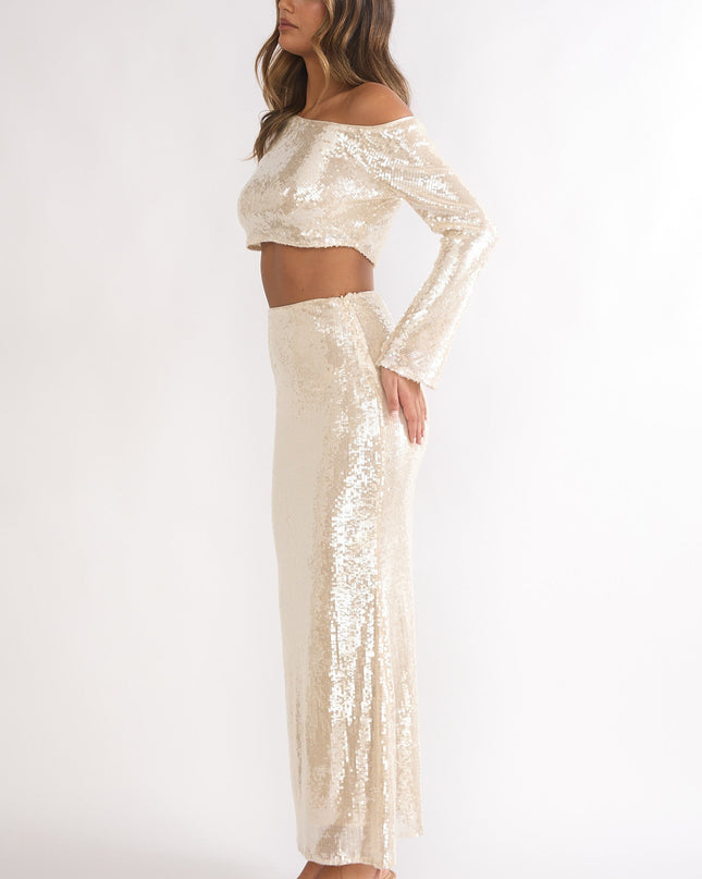 Champagne Sequin Maxi Skirt