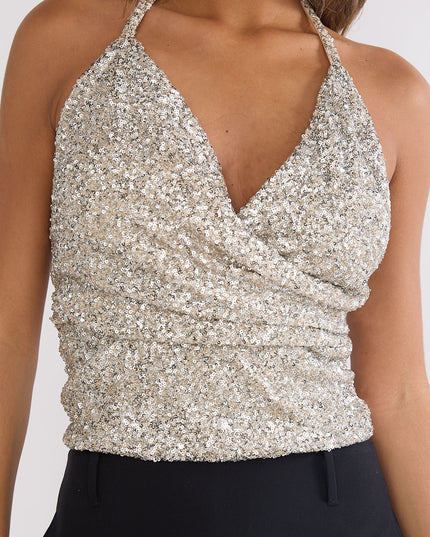 Silver Spark Sequin Halter Top