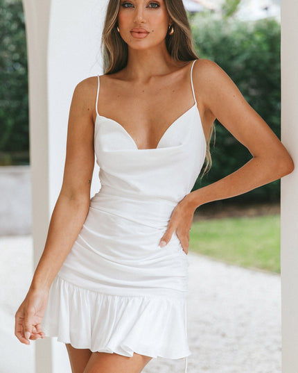 White Cowl Neck Mini Dress