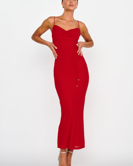 Red Waist Maxi Dress