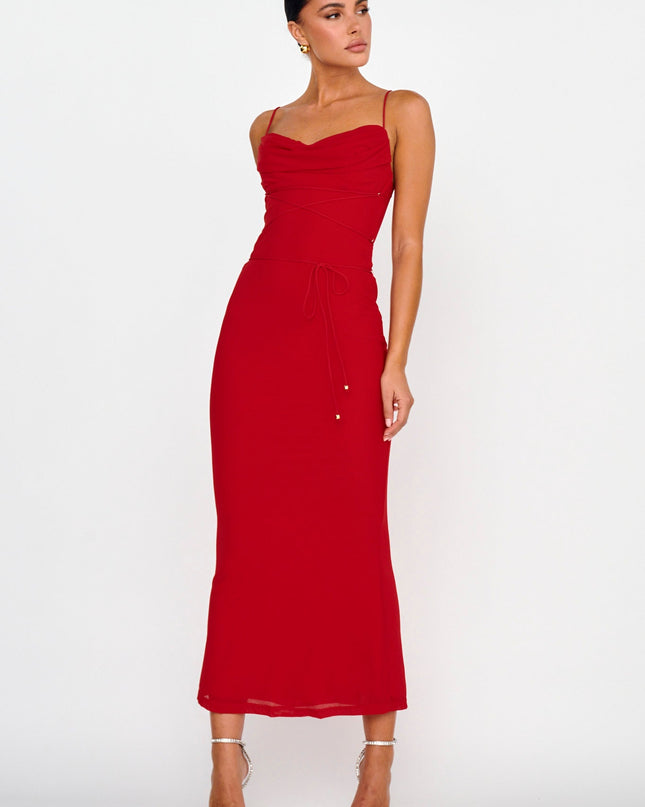 Red Waist Maxi Dress