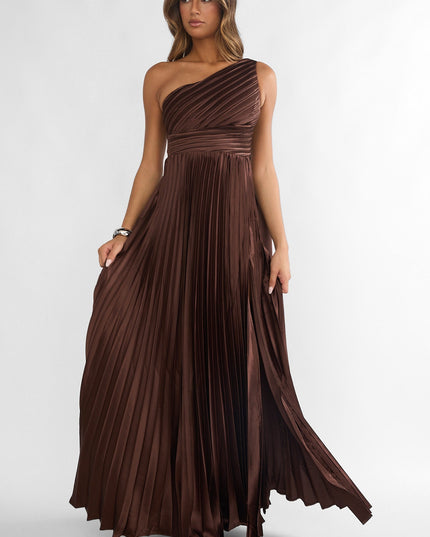 Chocolate Pleated Maxi Dress