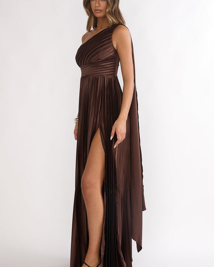 Chocolate Pleated Maxi Dress