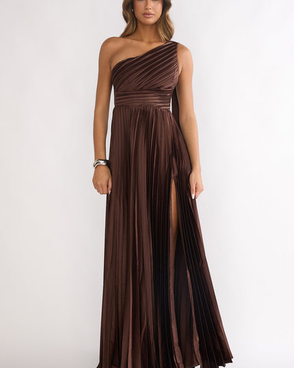 Chocolate Pleated Maxi Dress