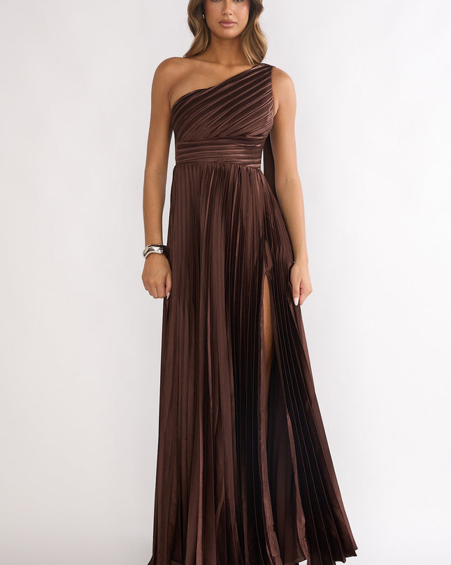 Chocolate Pleated Maxi Dress