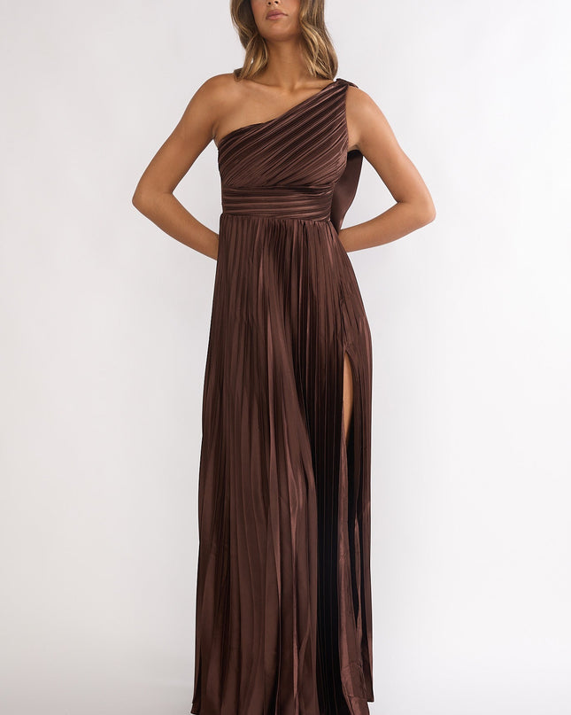 Chocolate Pleated Maxi Dress