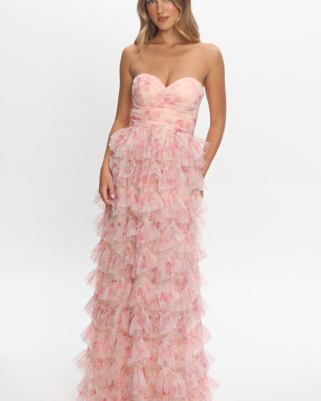 Blush Tiered Frill Maxi Dress Floral