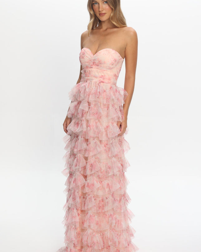 Blush Tiered Frill Maxi Dress Floral