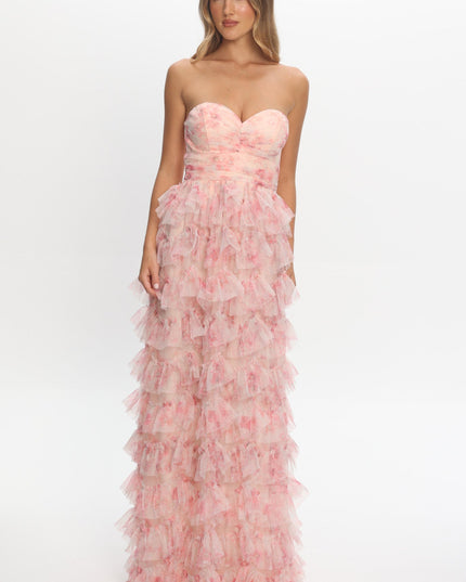 Blush Tiered Frill Maxi Dress Floral