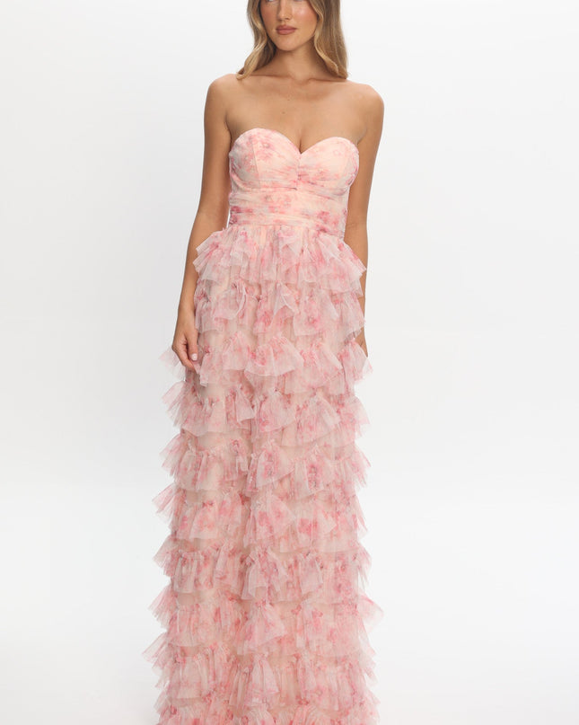 Blush Tiered Frill Maxi Dress Floral