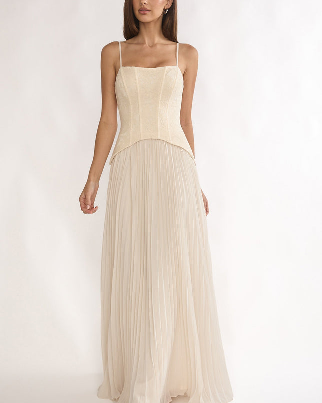 Cream Pleat Corset Dress