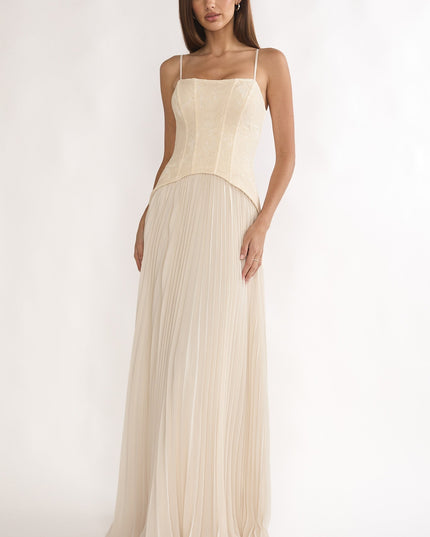 Cream Pleat Corset Dress