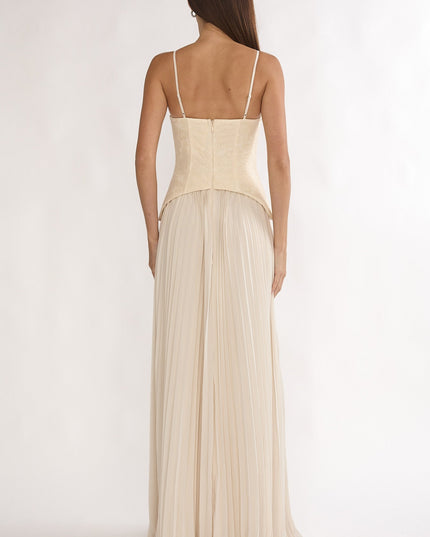 Cream Pleat Corset Dress