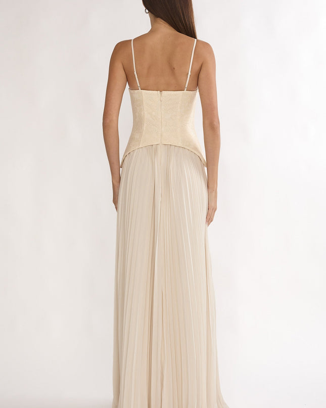 Cream Pleat Corset Dress