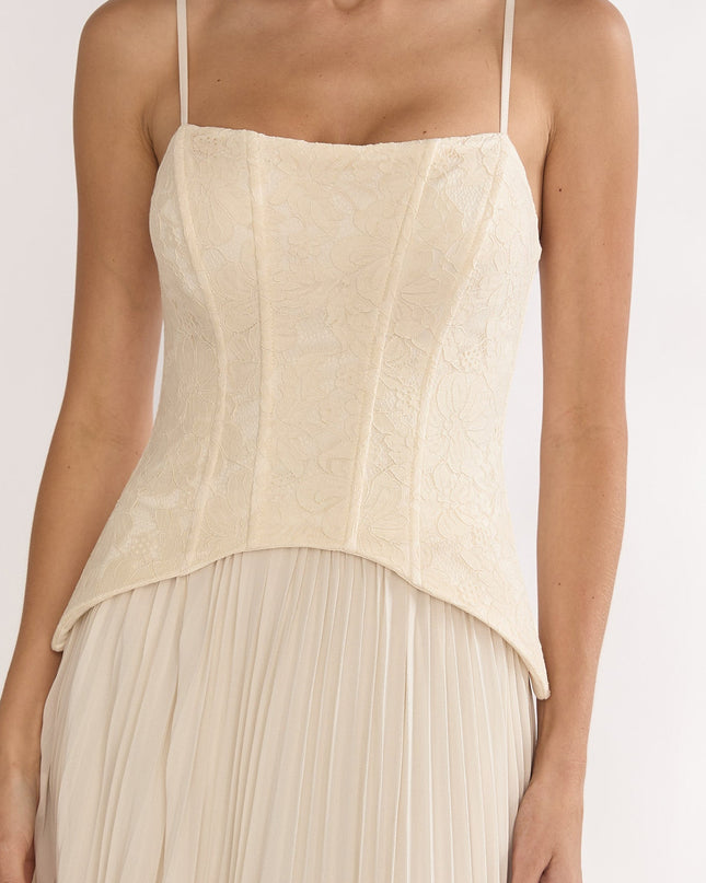Cream Pleat Corset Dress