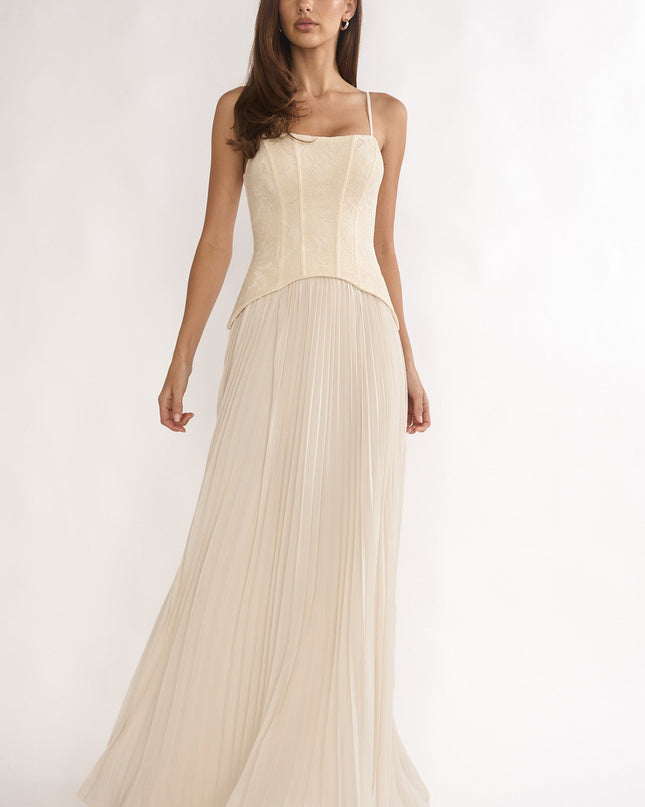 Cream Pleat Corset Dress