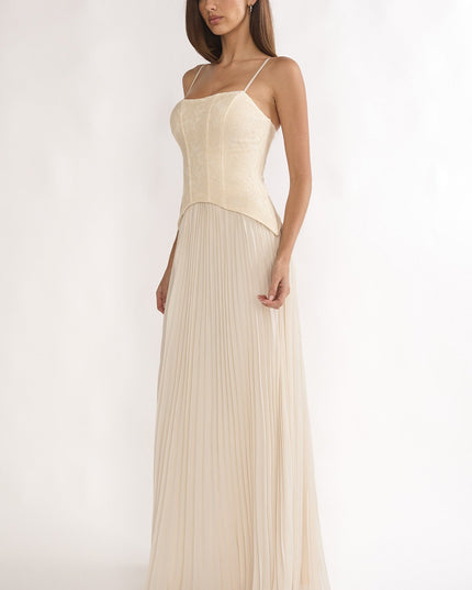 Cream Pleat Corset Dress
