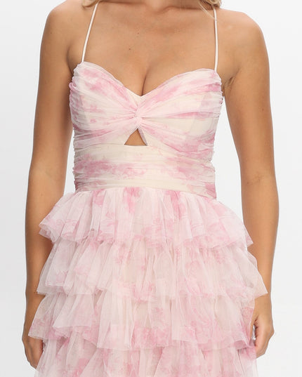 Pink Layered Frill Maxi Dress Floral