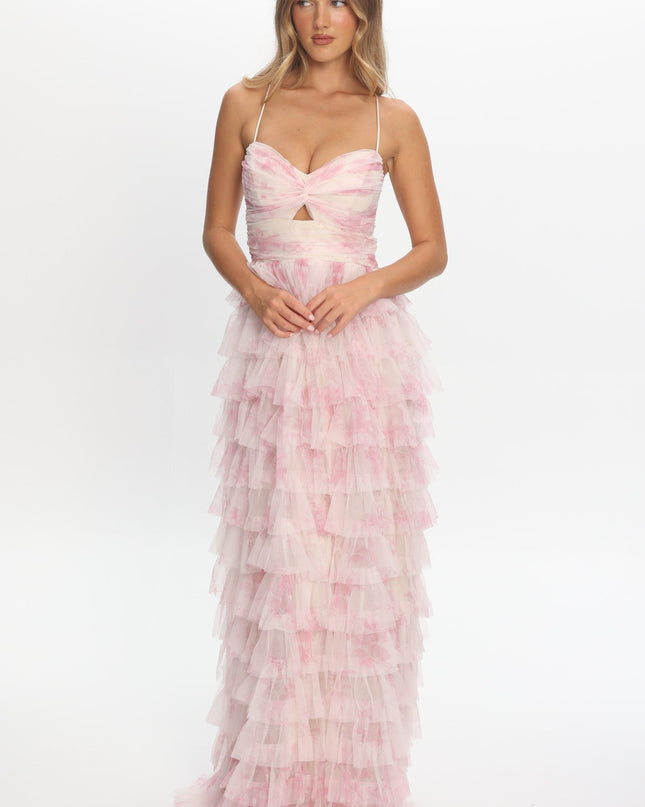 Pink Layered Frill Maxi Dress Floral