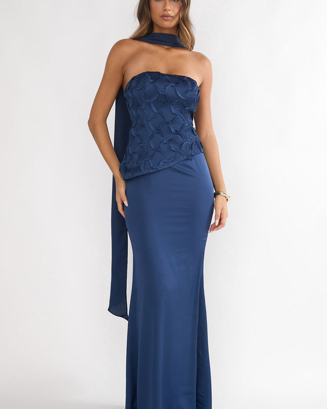 Navy Strapless Scarf Maxi Dress