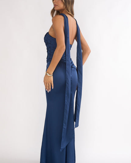 Navy Strapless Scarf Maxi Dress